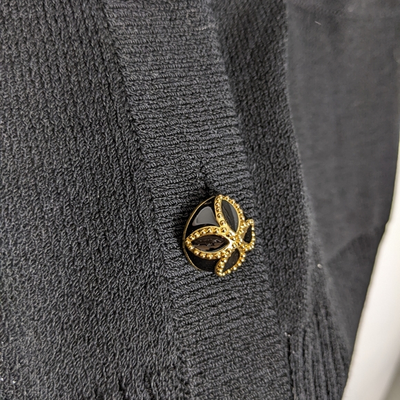 St. John Caviar Santana Knit Cardigan Black Embellished Buttons L - Picture 6 of 8